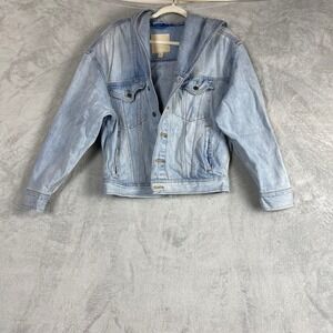 Gap x Beis Women XS Blue Denim Hooded Trucker Jacket Light Wash Oversized